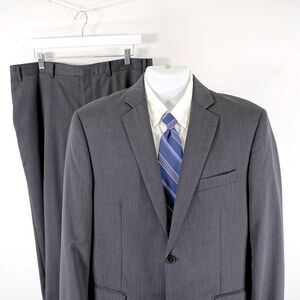Dkny 2 Wool Gray Striped 2 Button Piece Suit 40R Or Slim 42R 35/31 Mid Rise Flat